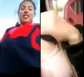 Con colegiala uniformada en el bosque